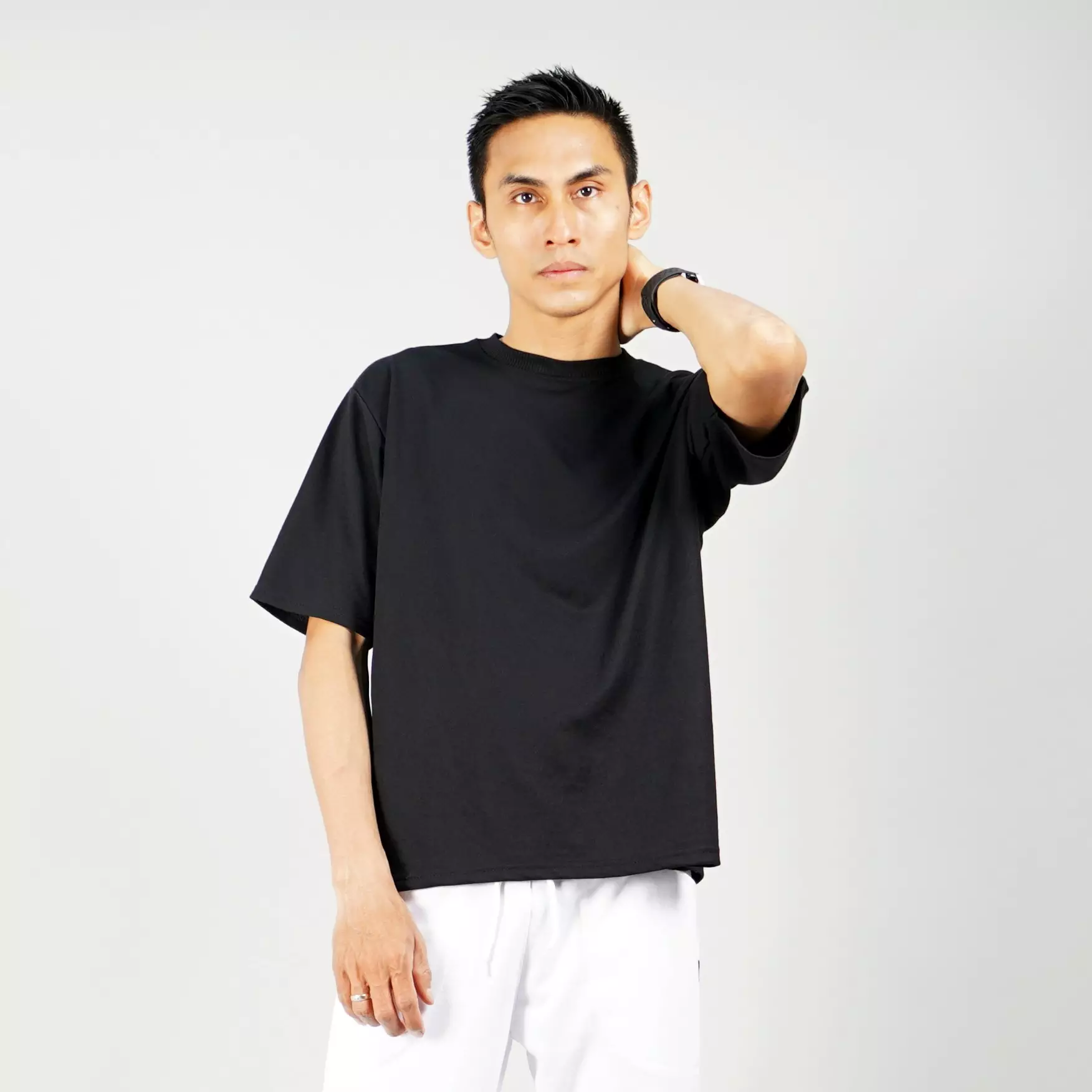 GEORGE Baju Pria Kaos Pria Polos Lengan Pendek T-Shirt Pria - HITAM