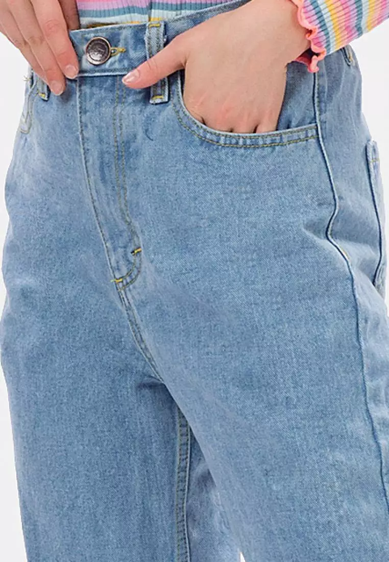 MKY New Boyfriend Jeans with Elastic Waist in Light Blue