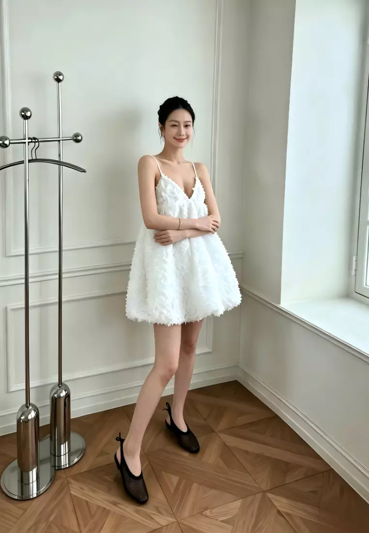 Fashion V-Neck 3D Floral Decor Slip Dress CA26041605W