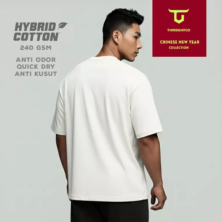 THIRDDAY Kaos Oversize Cheong Sam Imlek Sincia Hybrid Cotton 240gsm putih MTY79