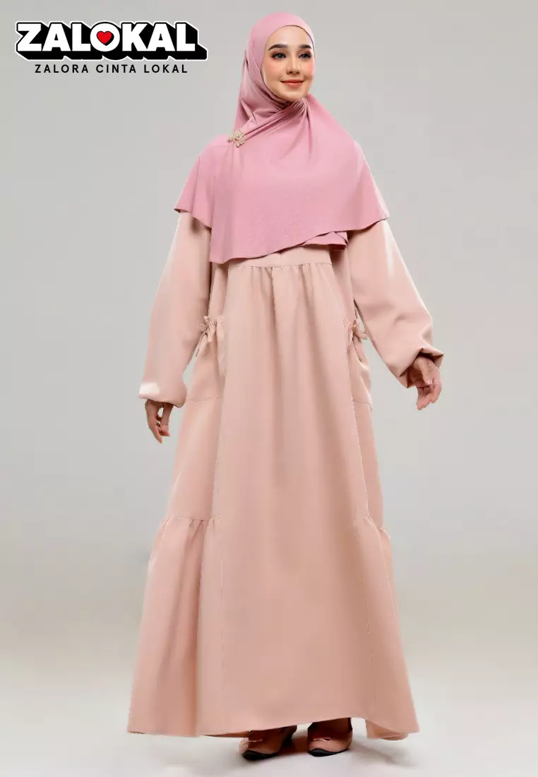 Rabbani Gamis Dress Muslim Wanita Dreslim Amelia Peach Exclusive