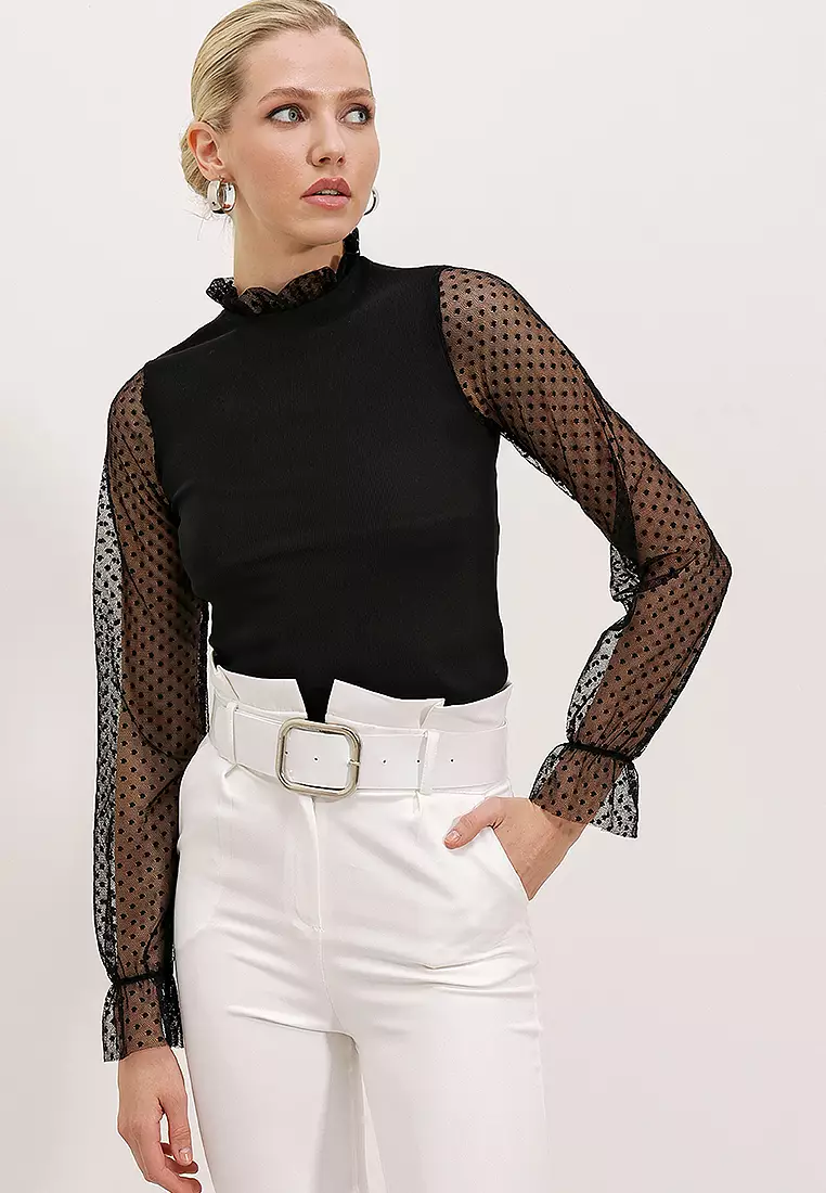Long sleeve chiffon blouses clearance