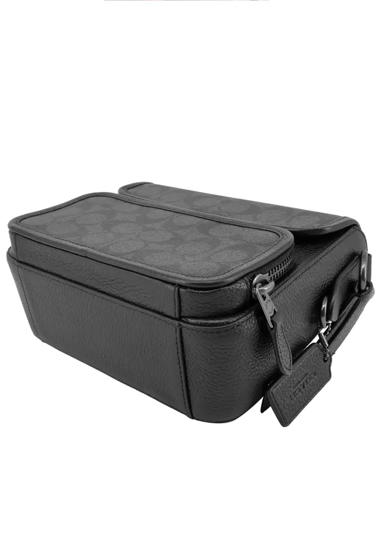 Mens Sullivan Flap Crossbody Bag In Signature Canvas - Charcoal Black