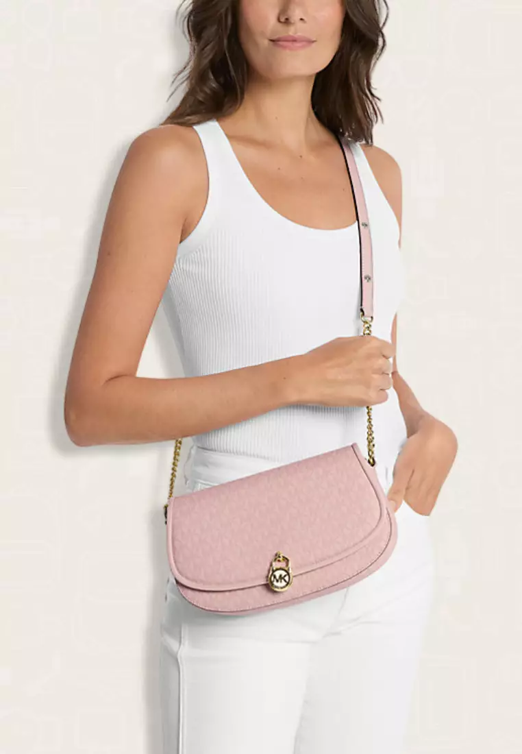 Michael Kors Mila Medium Signature Logo Messenger Bag Powder Blush
