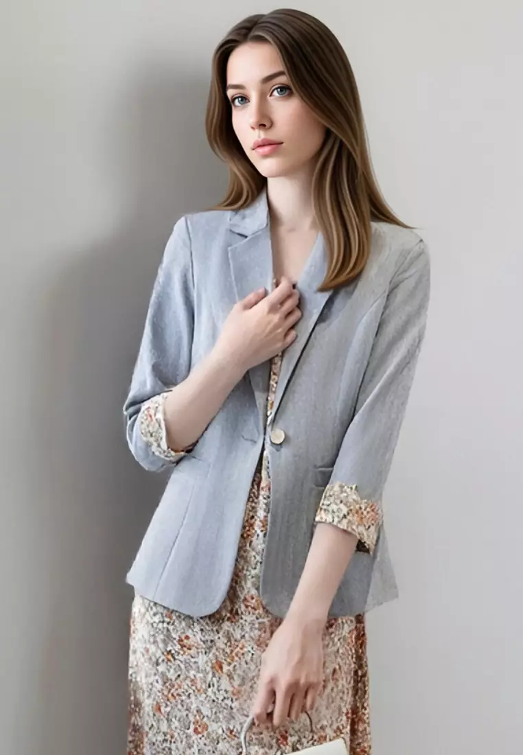 碎花七分袖薄身小西裝