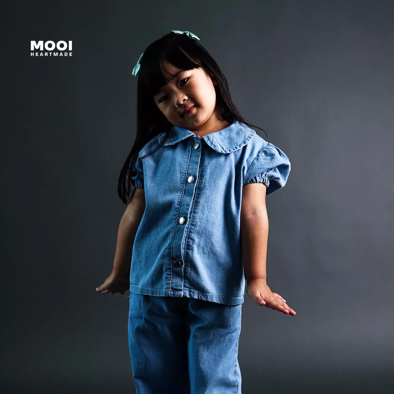 Mooi Kemeja Jeans Anak Yuki Denim Top - Medium Blue