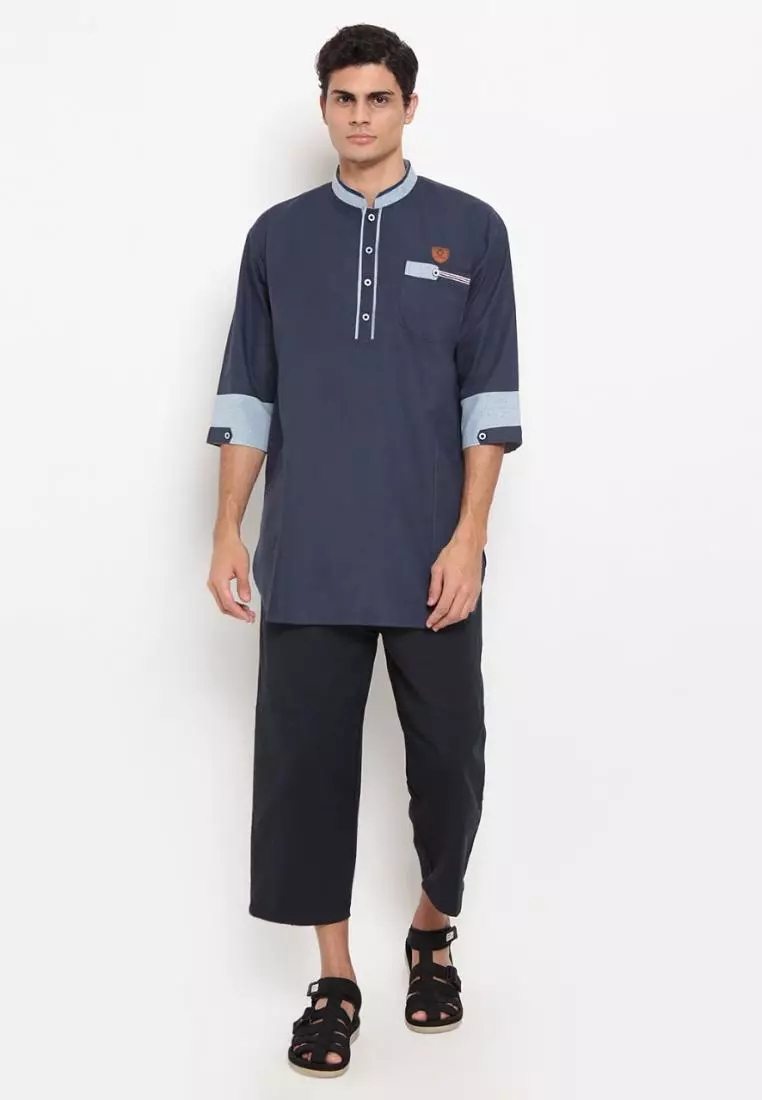 Zayidan Baju Koko Gamis Muslim Pria Nazran - Navy
