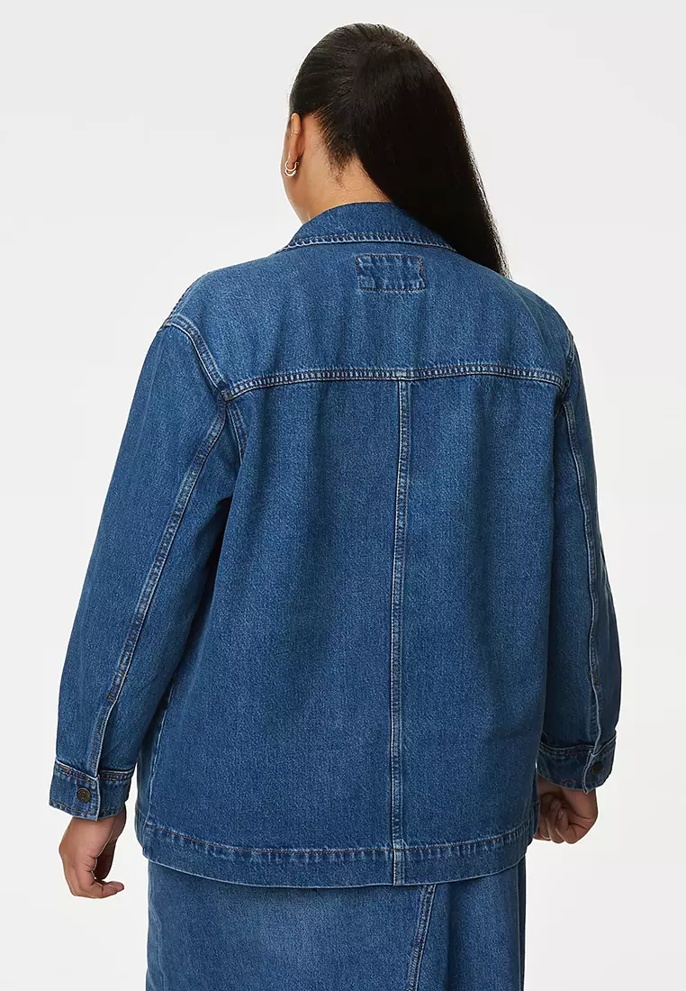 Pure Cotton Denim Relaxed Utility Jacket