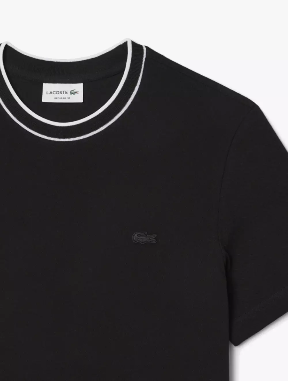 Stretch Piqué Stripe Collar T-shirt - Black