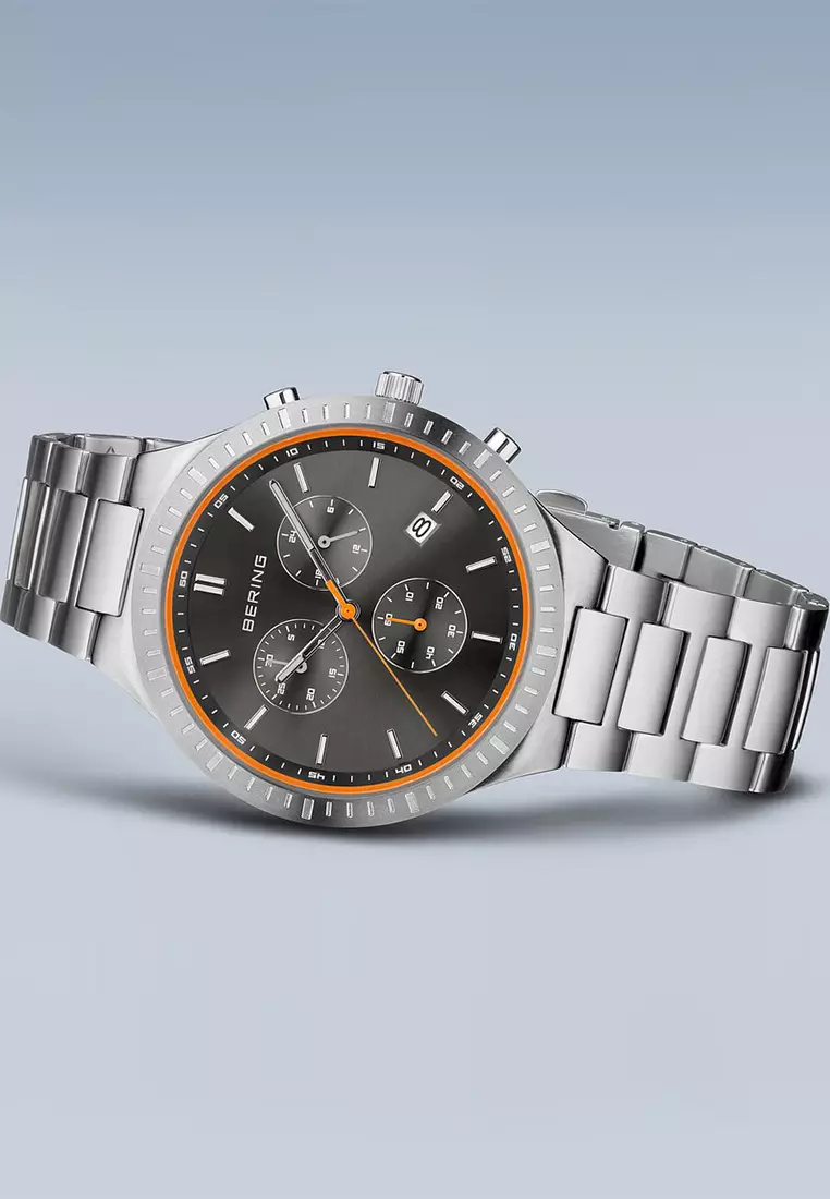 Men's Silver Titanium Strap with Titanium links and Black Dial Quartz Watch - 11743-709