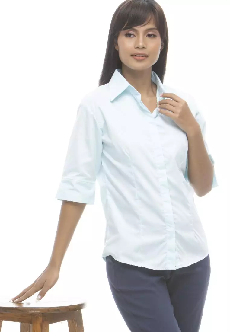 Divina Pinstripe 3/4 Sleeve Office Blouse