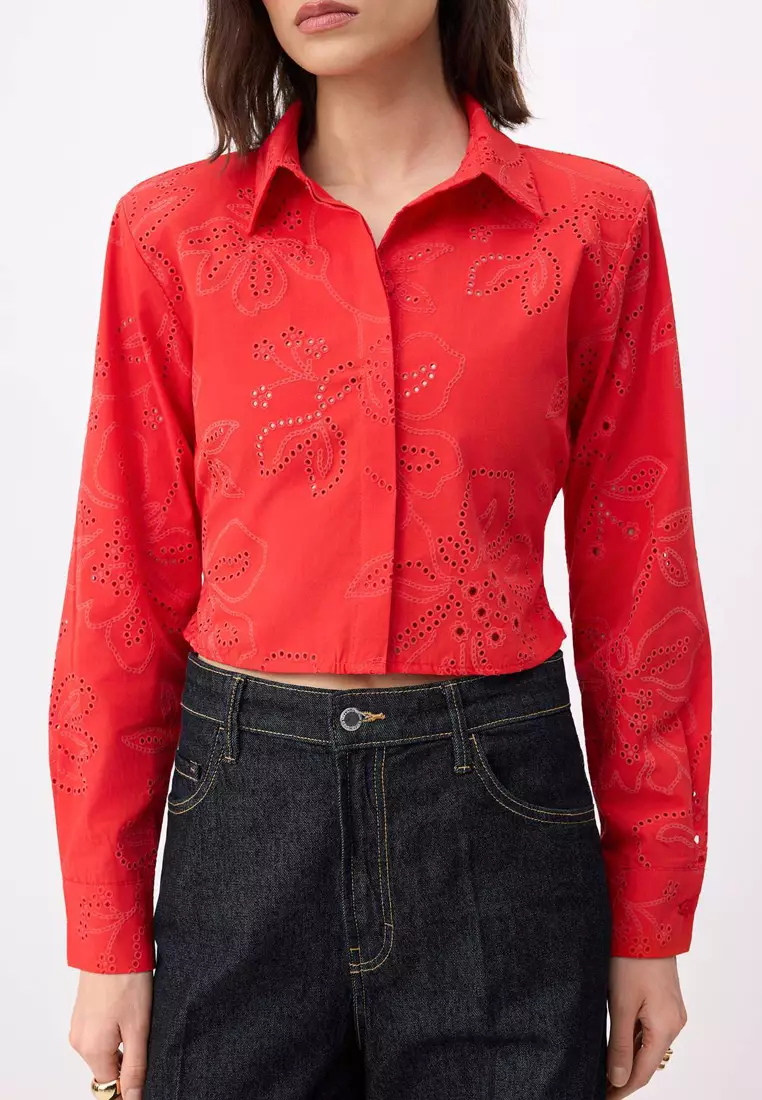 Buy Trendyol Red Shoulder Pad Pack Fisto Back-Tie Shirt Twoss26Go114 ...