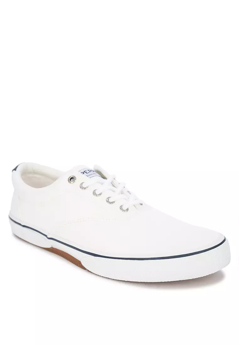 Sperry Men's Halyard 2-Eye Boat Shoes - Saltwashed White Leather 8 D(M) US Moccasin Construction