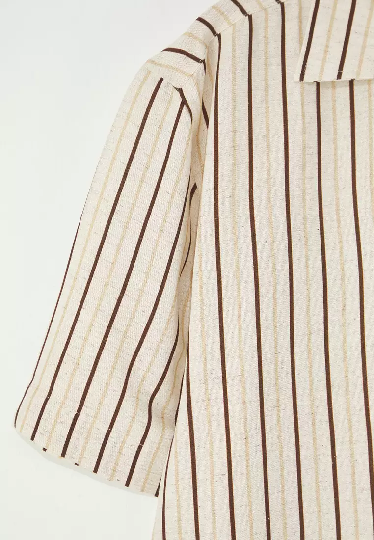 Ecru Oversize Fit Linen Blend Loose Fit Shirt TMNSS25GO00060