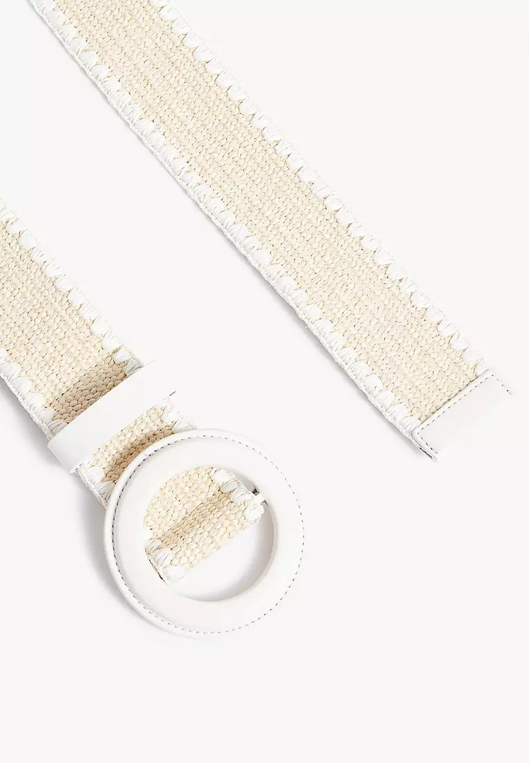 Raffia Circle Buckle Waist Belt