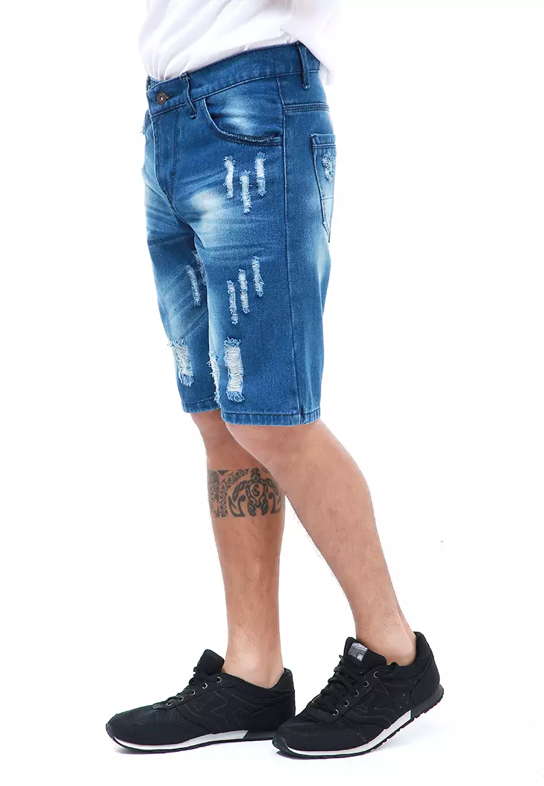 Rissham Celana Pendek Pria Ripped Short Pants Casual Material Denim ORIGINAL