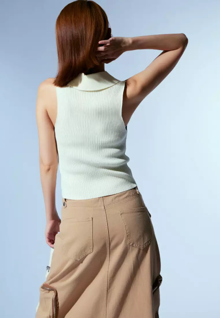 Sleeveless Knit Top - Beige - Ladies