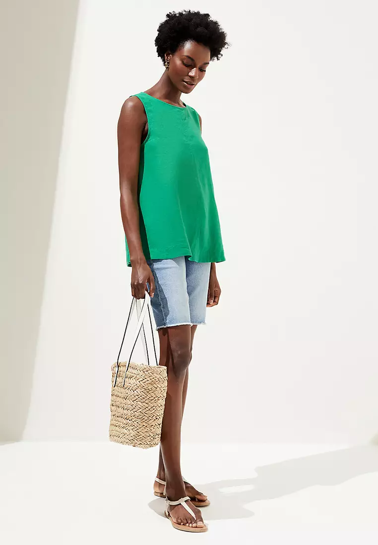 Linen Blend High Neck Sleeveless Vest