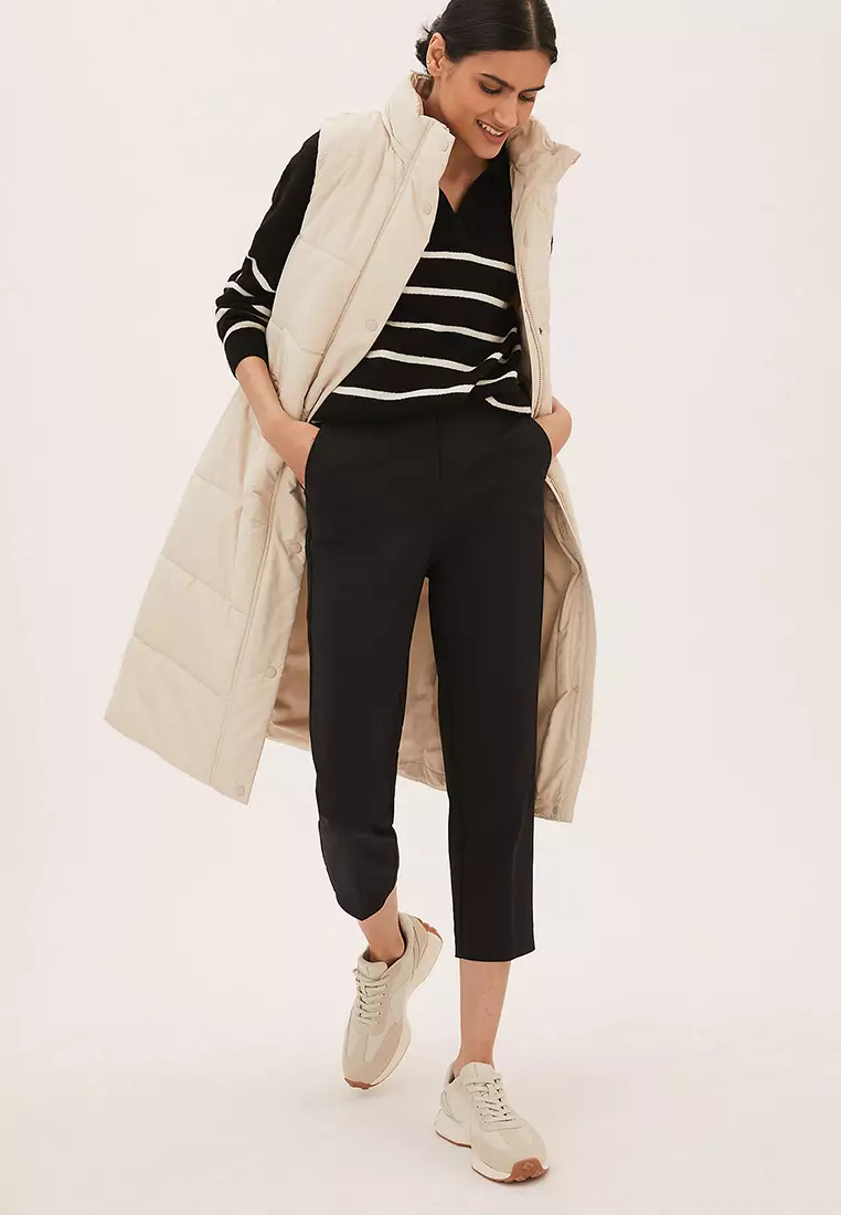 Cotton Blend Slim Fit Cropped Trousers