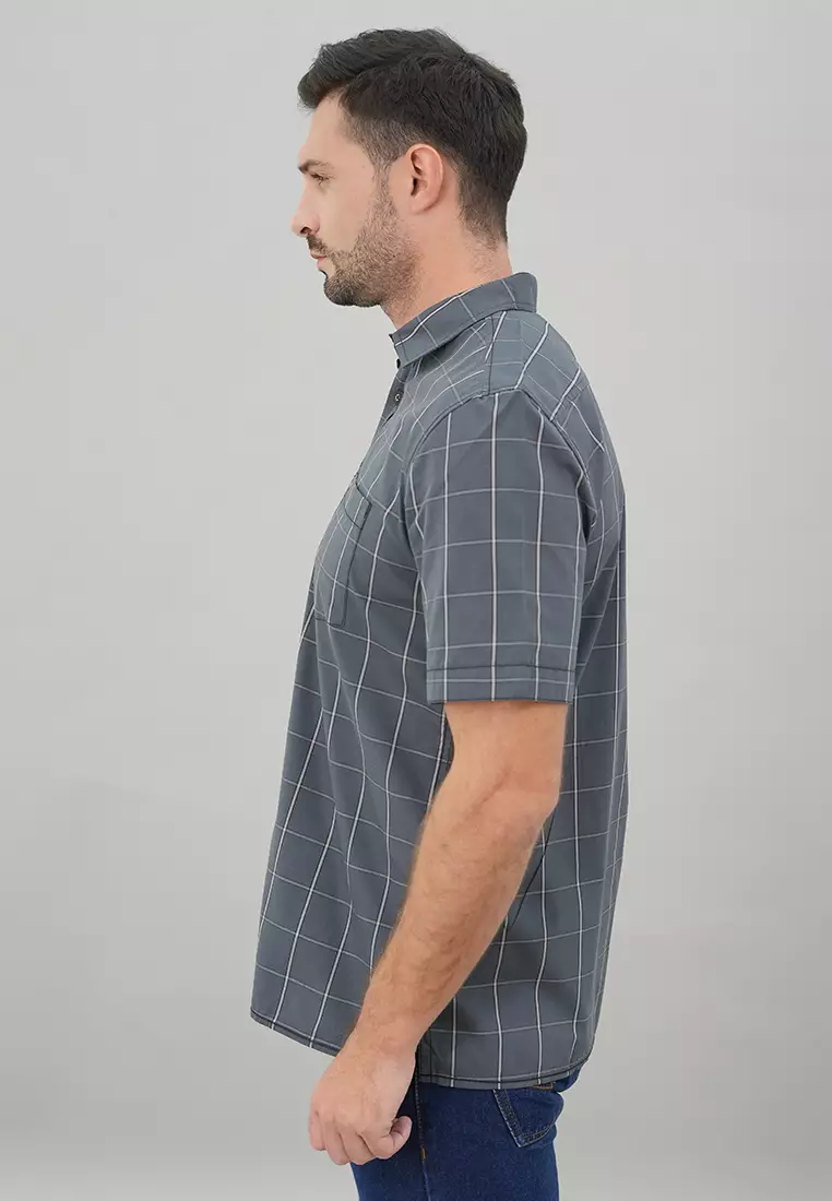 LGS - Regular Fit - Kemeja Casual Pria - Lengan Pendek - Motif Kotak-Kotak - Warna Variasi