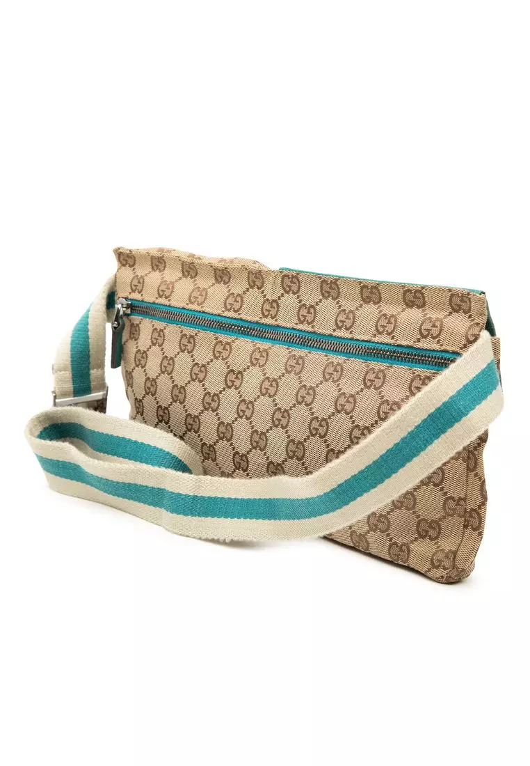 Pre-Loved Gucci Gg Canvas Web Double Pocket Belt Bag
