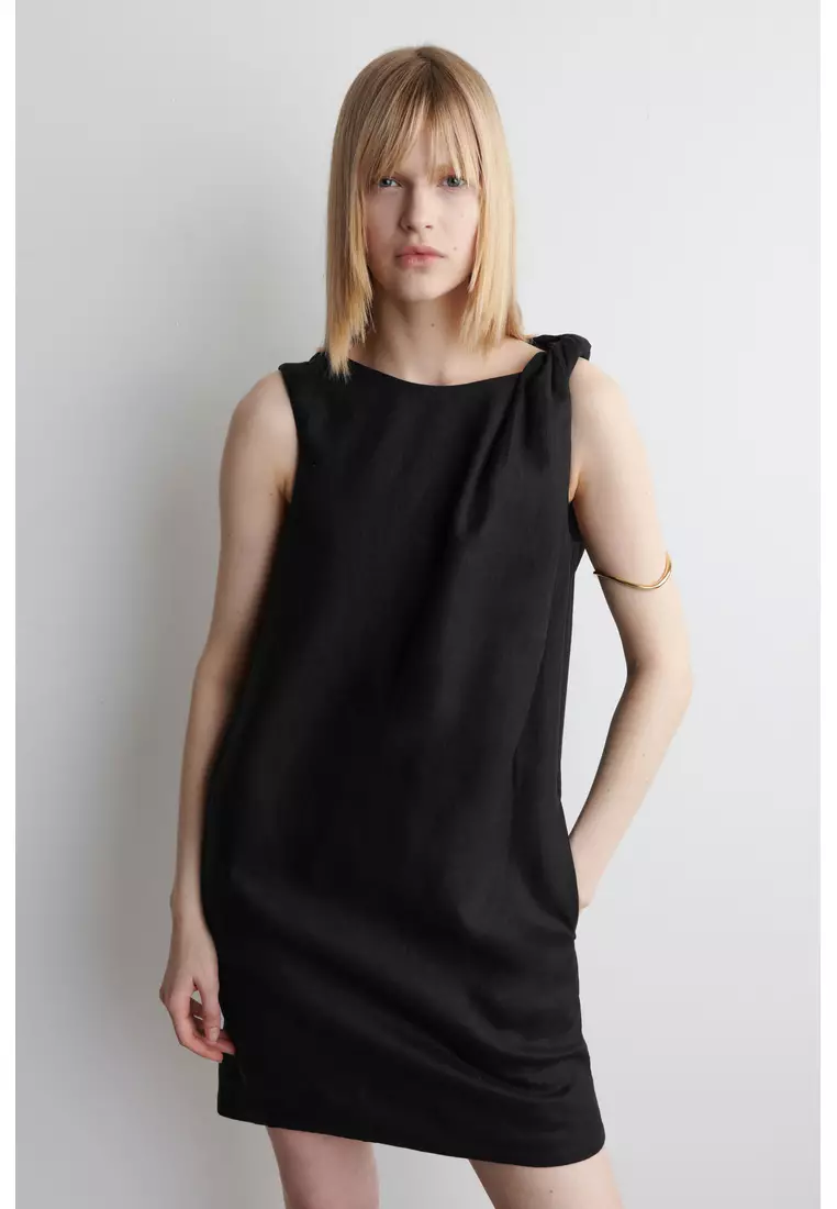 TWIST-DETAIL LINEN MINI DRESS