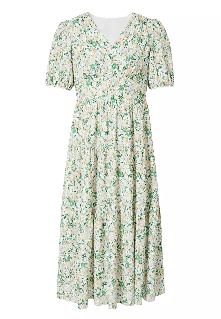 Puff Sleeve V-Neck Floral Summer Floral Dress