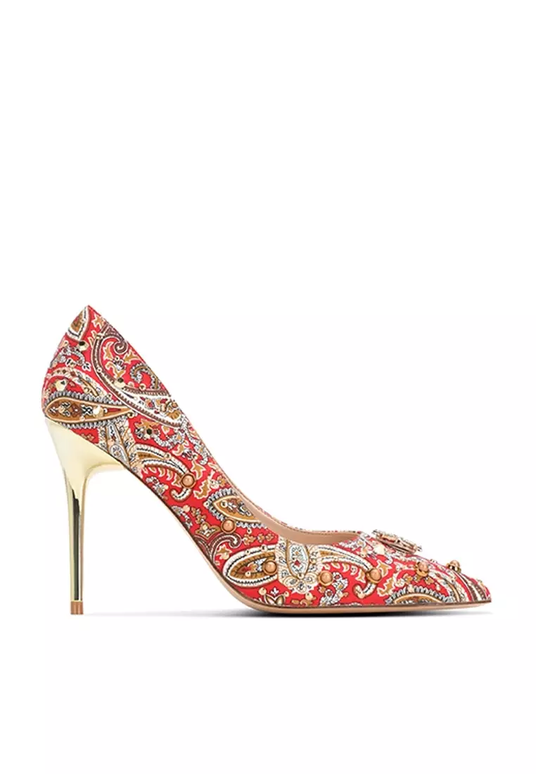 Red embellished shoes hotsell