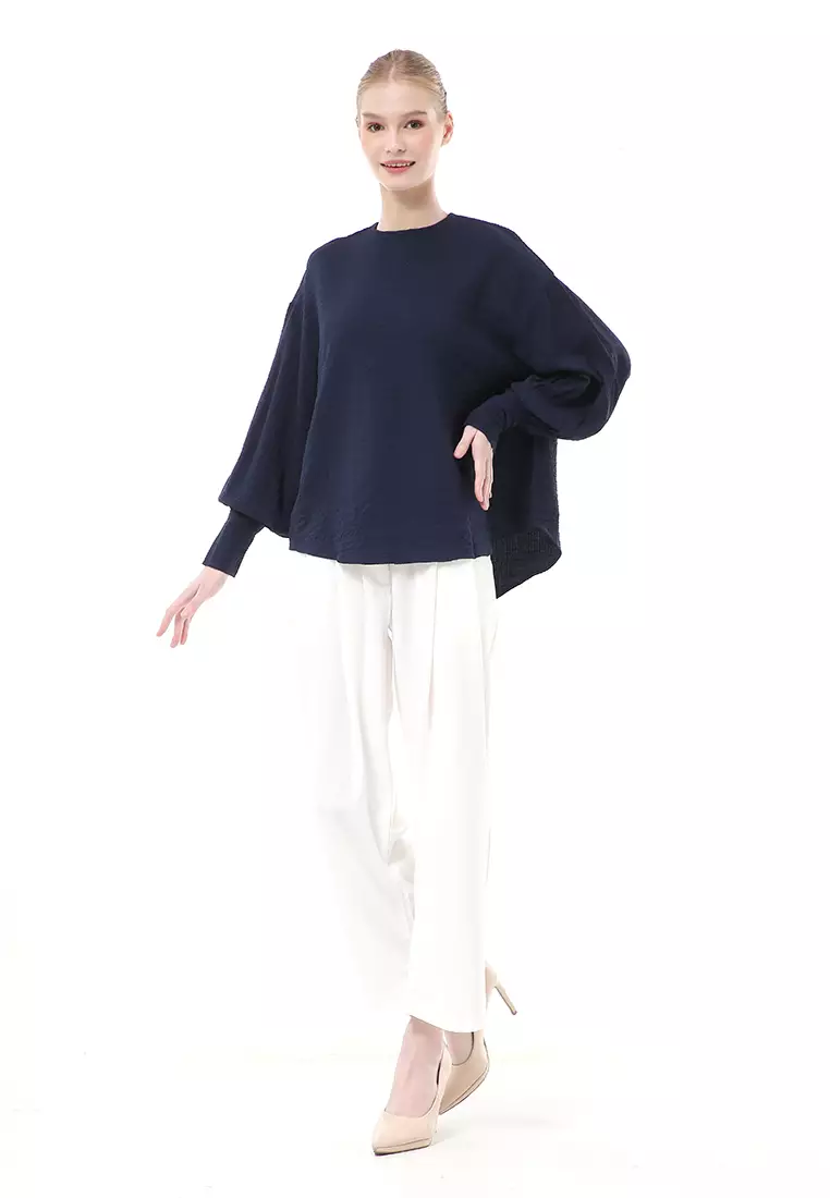 Susan Blouse Lengan Panjang Atasan Wanita Kasual High Quality - Navy