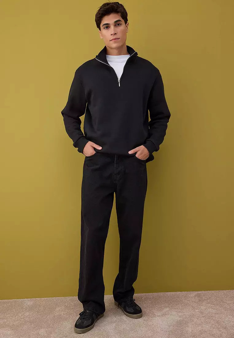 Regular Cut Stand Collar Thick Polar Fleece Sweatshirt