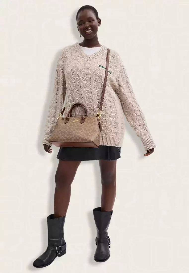 Coach Georgia Satchel Bag In Signature Canvas Tan Brown