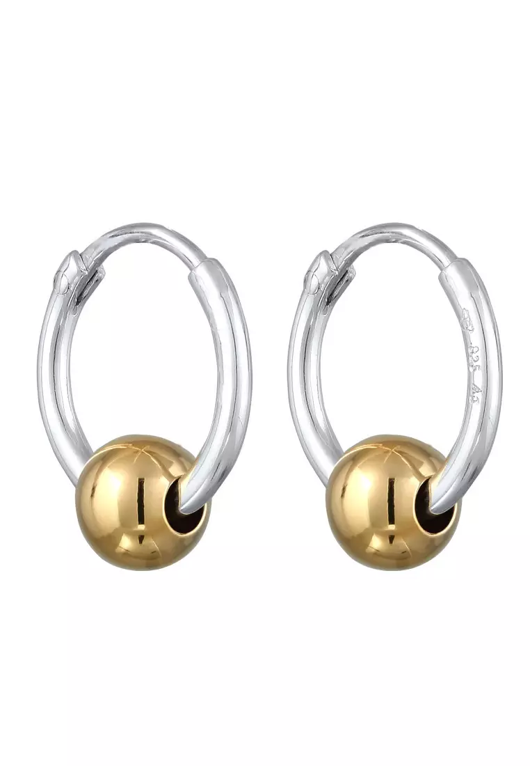 EXCLUSIVE Anting Perhiasan Perak 925 Pria Creole Ball Bicolor Gold Plated