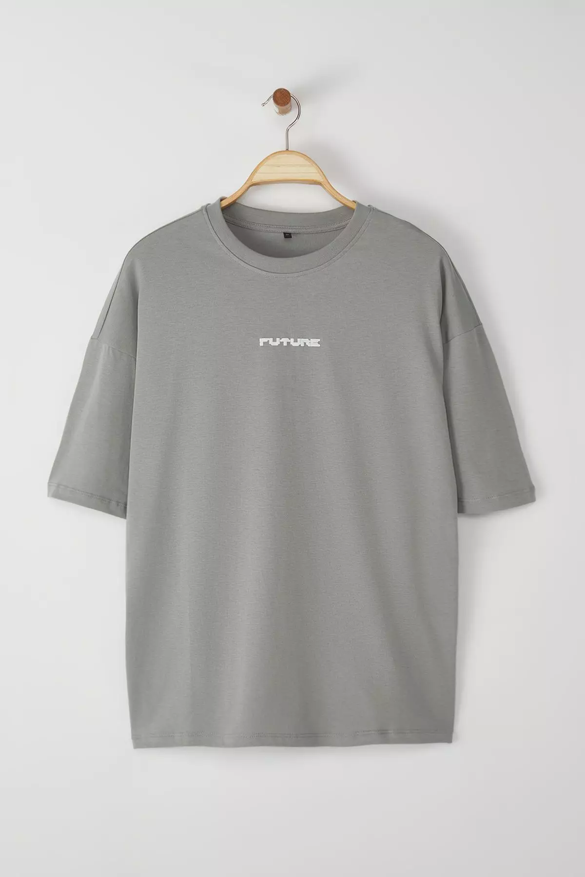 Grey Oversize/Wide Cut Puffy Printed 100% T-Shirt TMNSS23TS00171