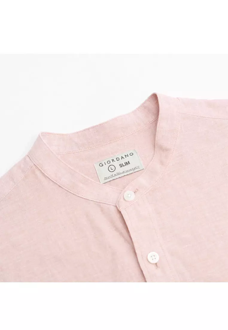 Men's Linen Cotton Slim Short Sleeve Shirt 01046214