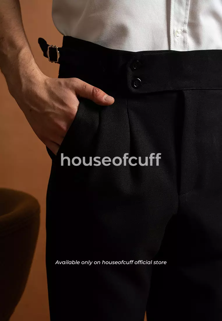 Houseofcuff Celana Panjang High Waist Gurkha Button Pria Side Tab Hitam