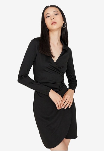 Trendyol black Shirt Collar Detailed Double Breasted Knitted Dress B990AAAAC93FAEGS_1
