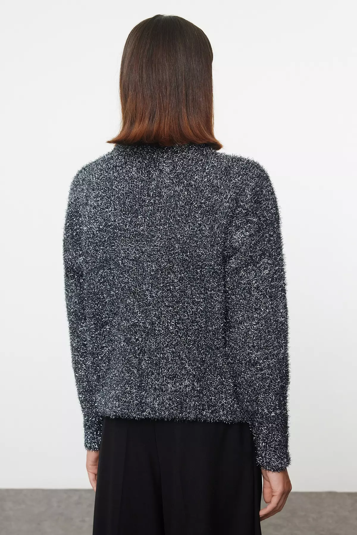 New Year's Themed Anthracite Glitter Knitwear Sweater