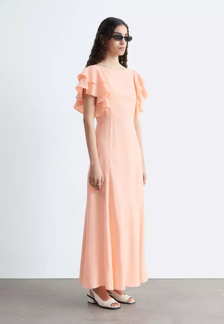 Frilled Satin Maxi Dress