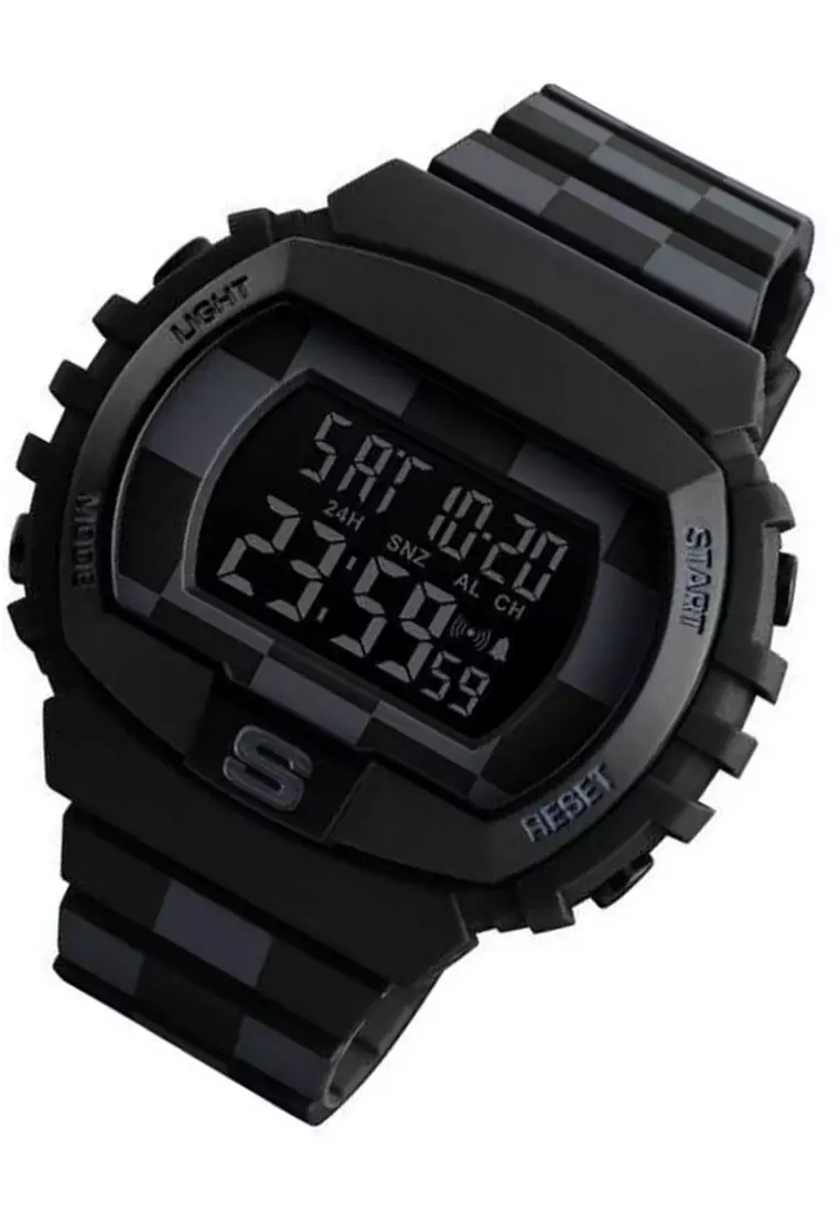 Jam Tangan Digital Sporty Pria Waterproof ABS PU Strap Transparent Resin PB67 ORIGINAL