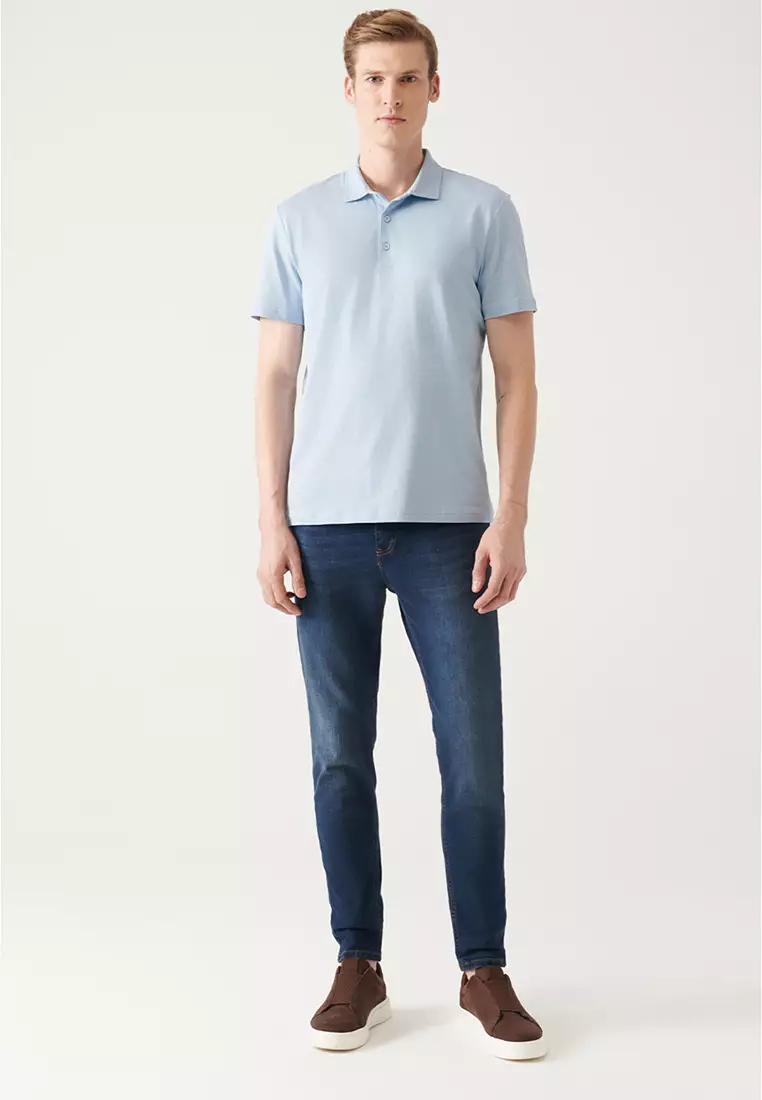 Buy Avva Mens Light Blue Regular Fit 3 Button Roll Up Polo Tshirt 2024