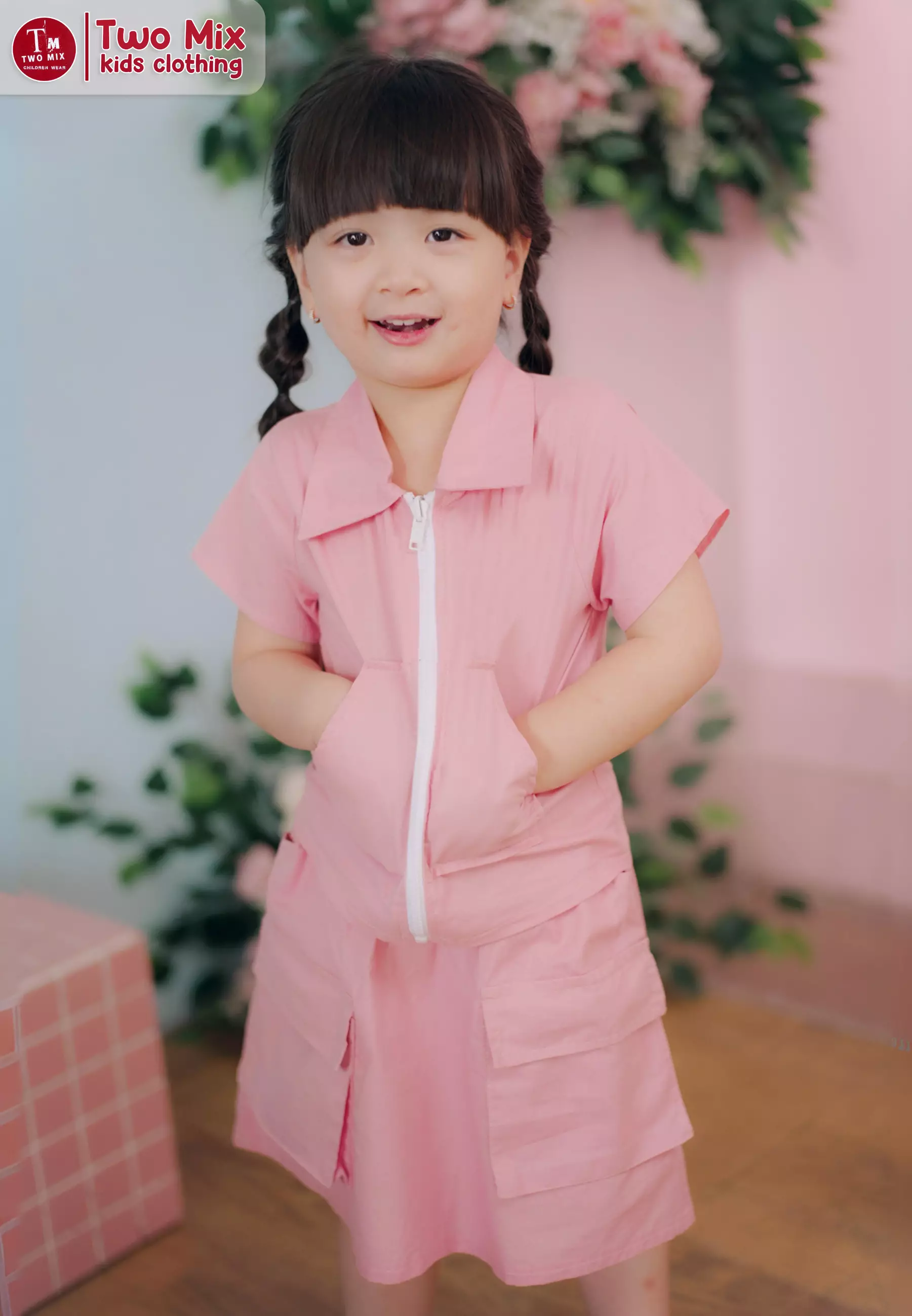 Two Mix - Oria Set Baju Setelan Anak Perempuan Lucu Katun 1-12 Tahun 4393 Coral Pink
