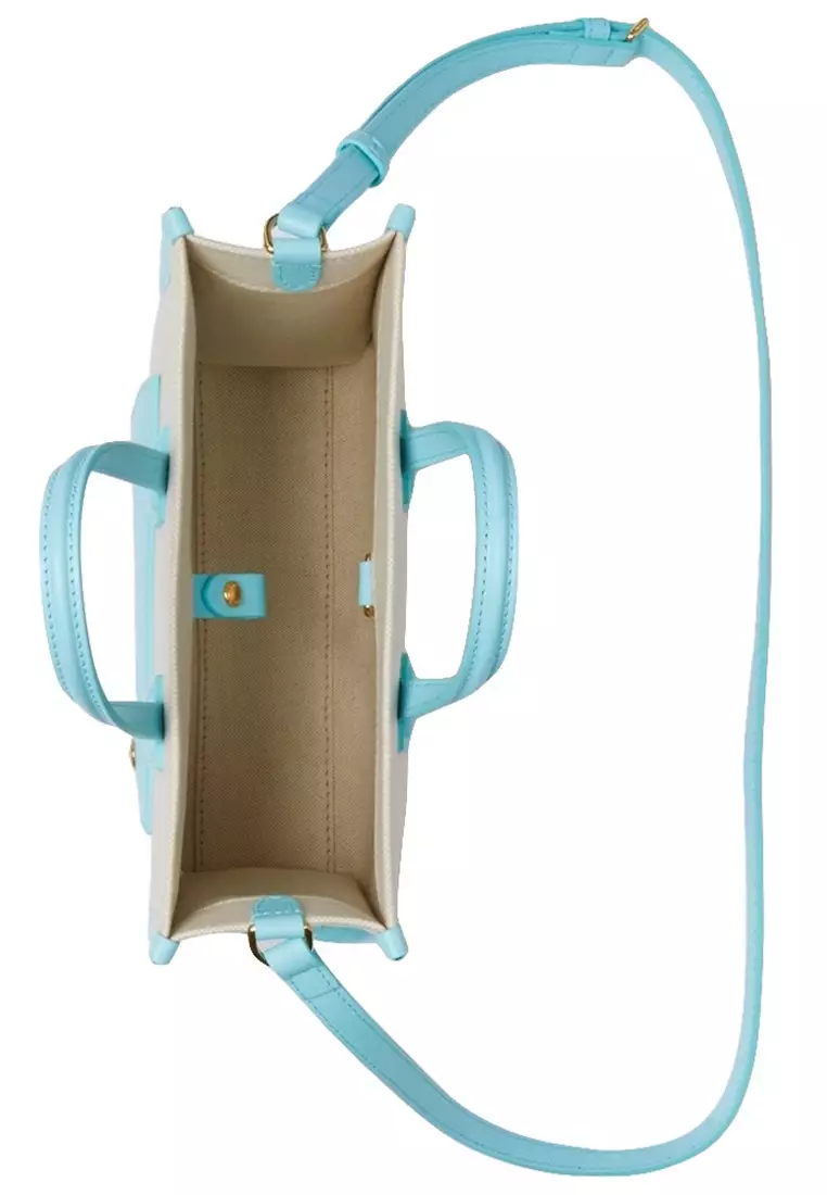 Mini Freya Tote Bag in Natural/Cool Sky Blue