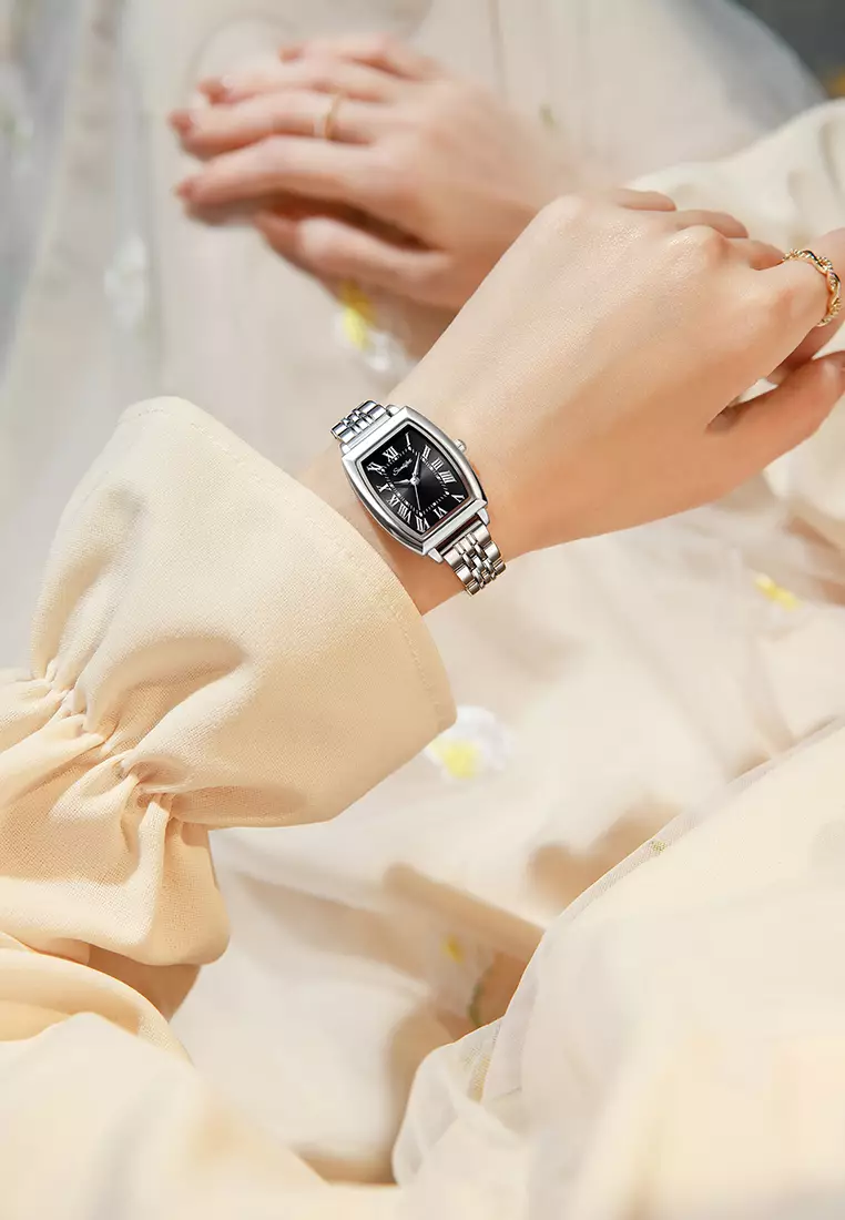 Jam Tangan Wanita Original Vintage Roman Design Anti Air Tali Alloy Jam Tangan Cewek Silverblack