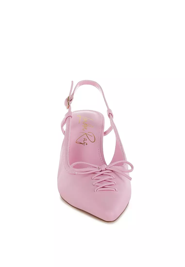Sepatu Slingback Runcing dengan Tumit Kucing dalam Warna Pink