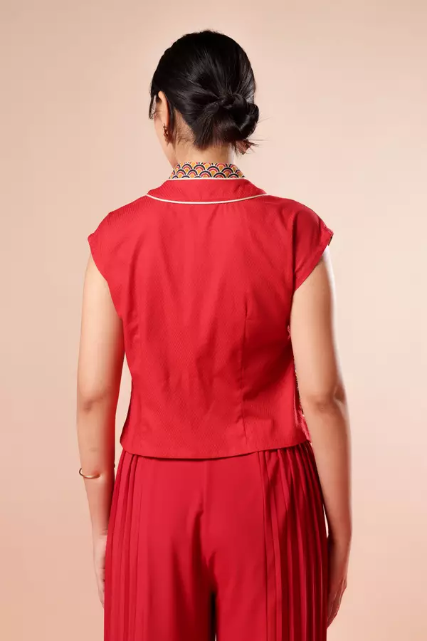 MINIMAL x Melvee - Yihua - Printed Cheongsam Top - Red