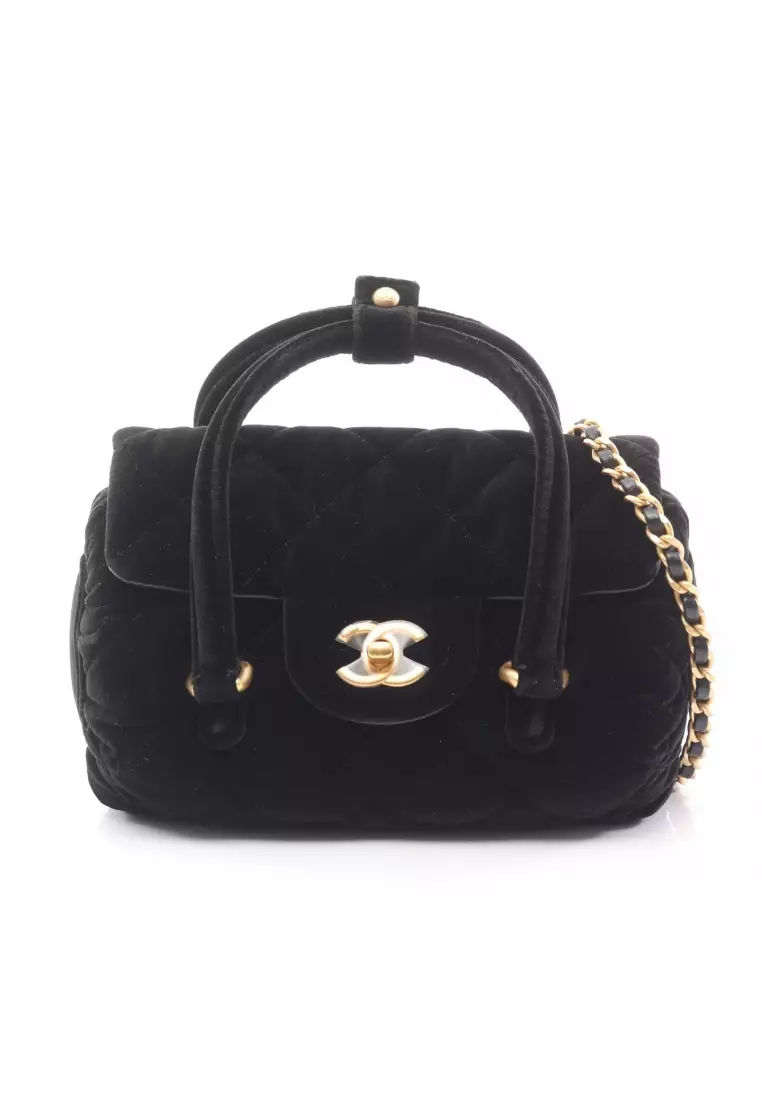 Buy Chanel Pre-Loved Chanel matelasse chain shoulder bag Velor black bag chain velor