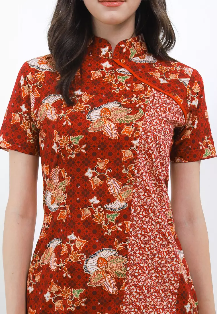 Midi Dress Bodycon Batik Wanita Rui Bodyfit Lining Red