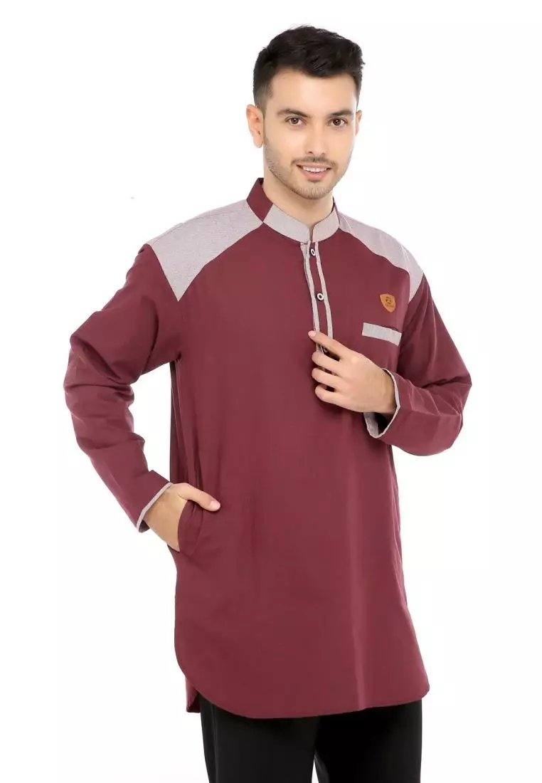 Baju Koko Gamis Muslim Pria Asraf - Maroon