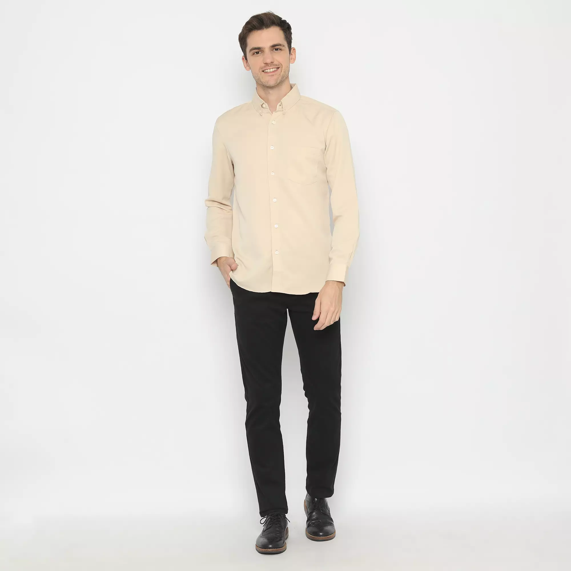 Platini Kemeja Polos Lengan Panjang Cream Polinosic 66118