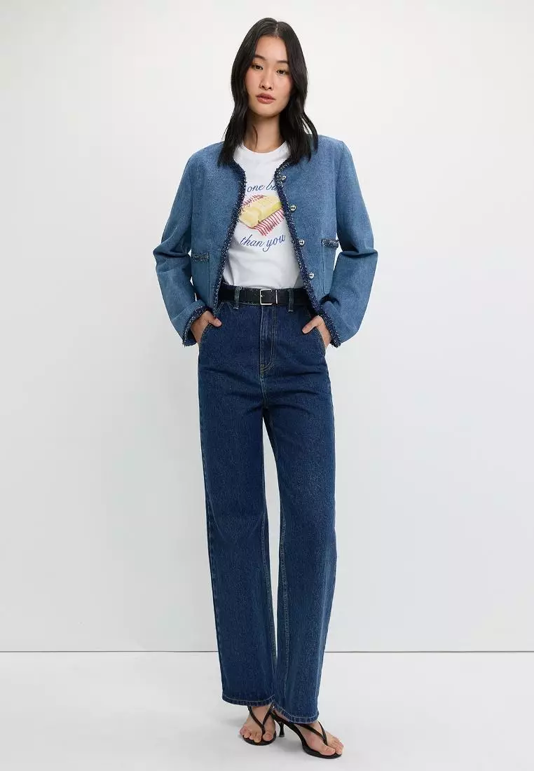 Tweed Trim Denim Jacket